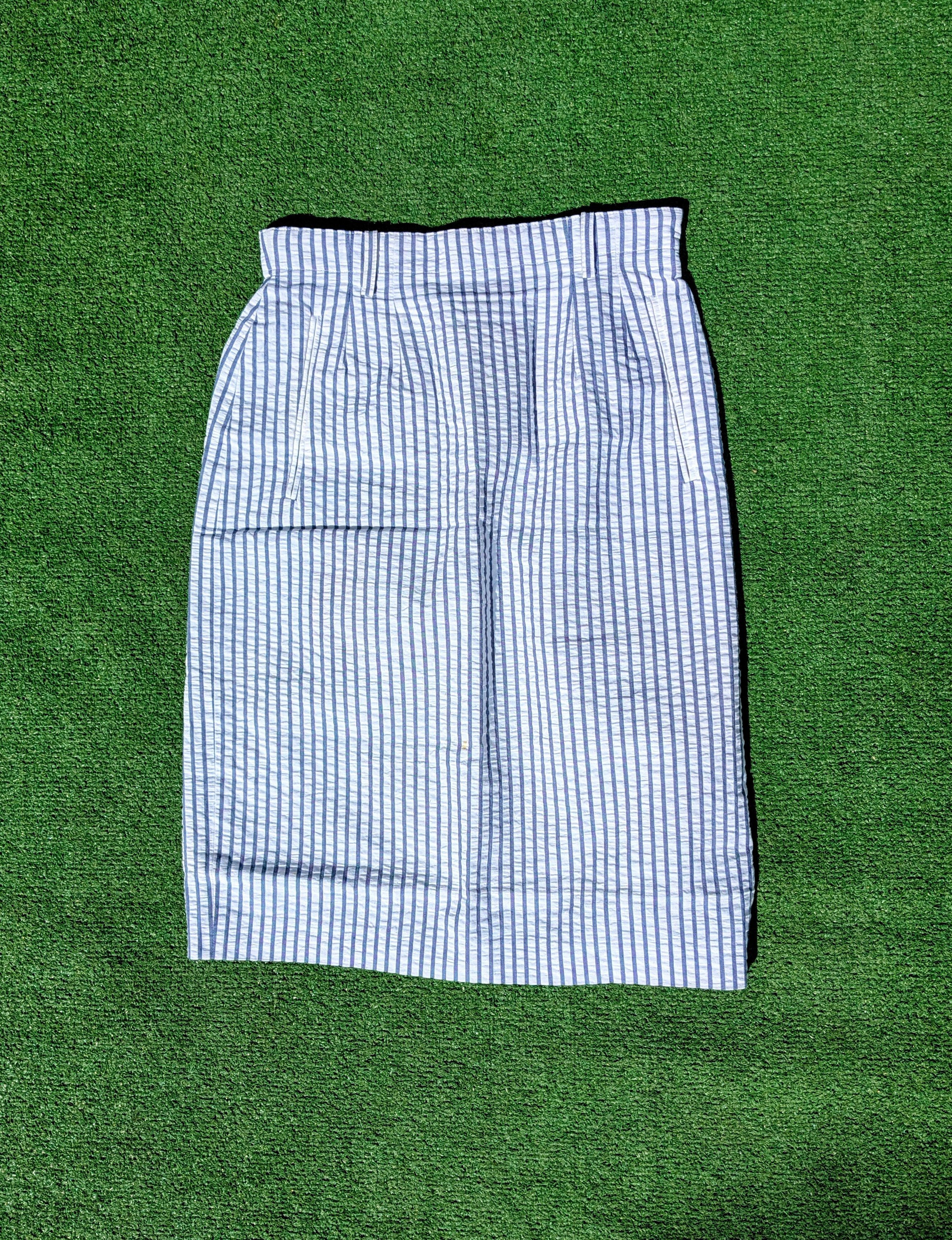 Designer Liz Claiborne Seersucker High Waisted Maxi Zip Skirt Size 30" / US 8 / IT 44 - 7 Thumbnail