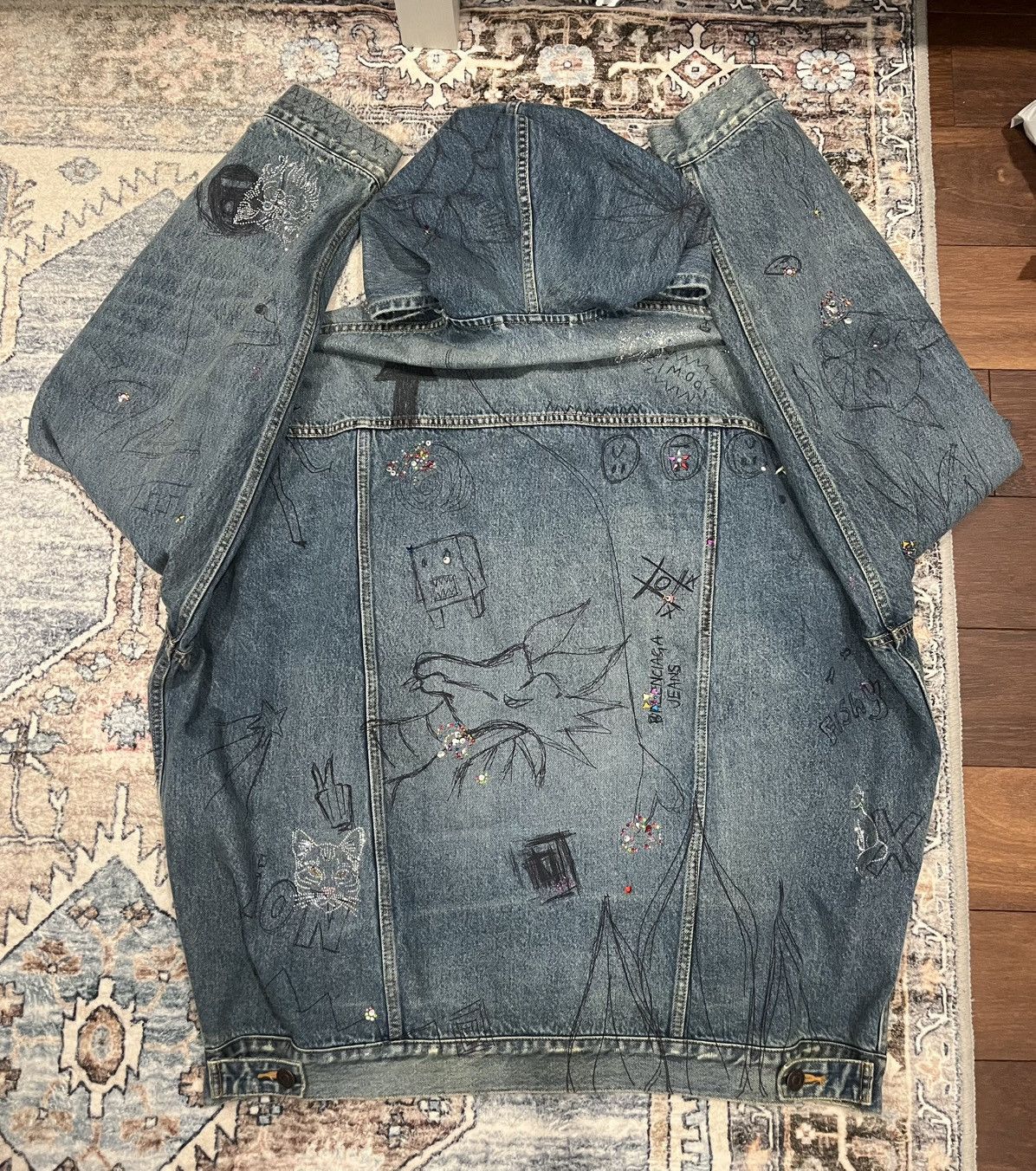 Balenciaga Balenciaga Rhinestone Denim Jacket Size US S / EU 44-46 / 1 - 2 Thumbnail