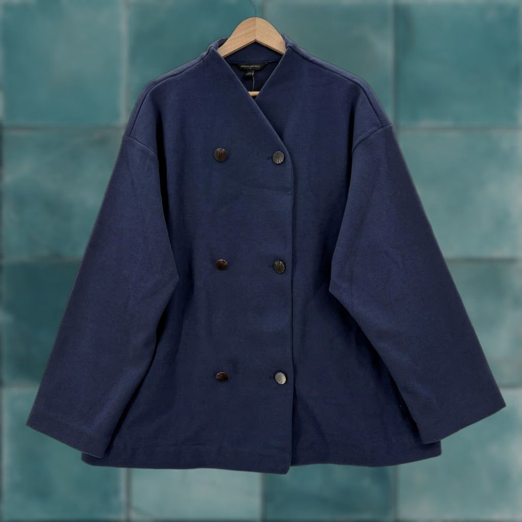 Banana Republic Banana Republic Jacket Womens XL Blue Melton Preppy Short NWT Button Collared Pockets Twill Jacket Size 40" / US 18 - 1 Thumbnail