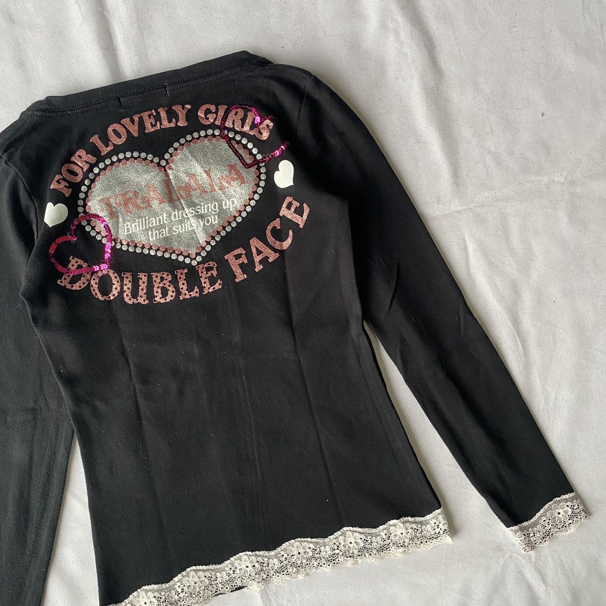 Hysteric Glamour × If Six Was Nine × Japanese Brand Y2K Heart Girl Pink Sequin Lace Trimmed Harajuku Style Tees Size S / US 4 / IT 40 - 12 Thumbnail