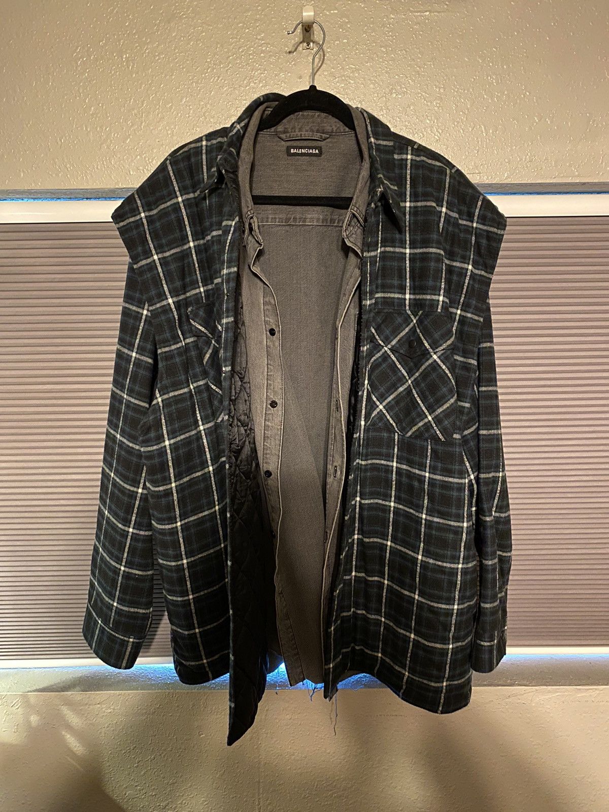 image of Balenciaga Double Shirt Flannel Green, Men's (Size 2XL)