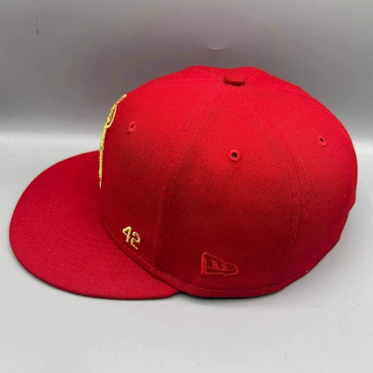 New Era Los Angeles LA Angels Hat Men 7 3/8 Red Yellow MLB Fitted Size ONE SIZE - 7 Thumbnail