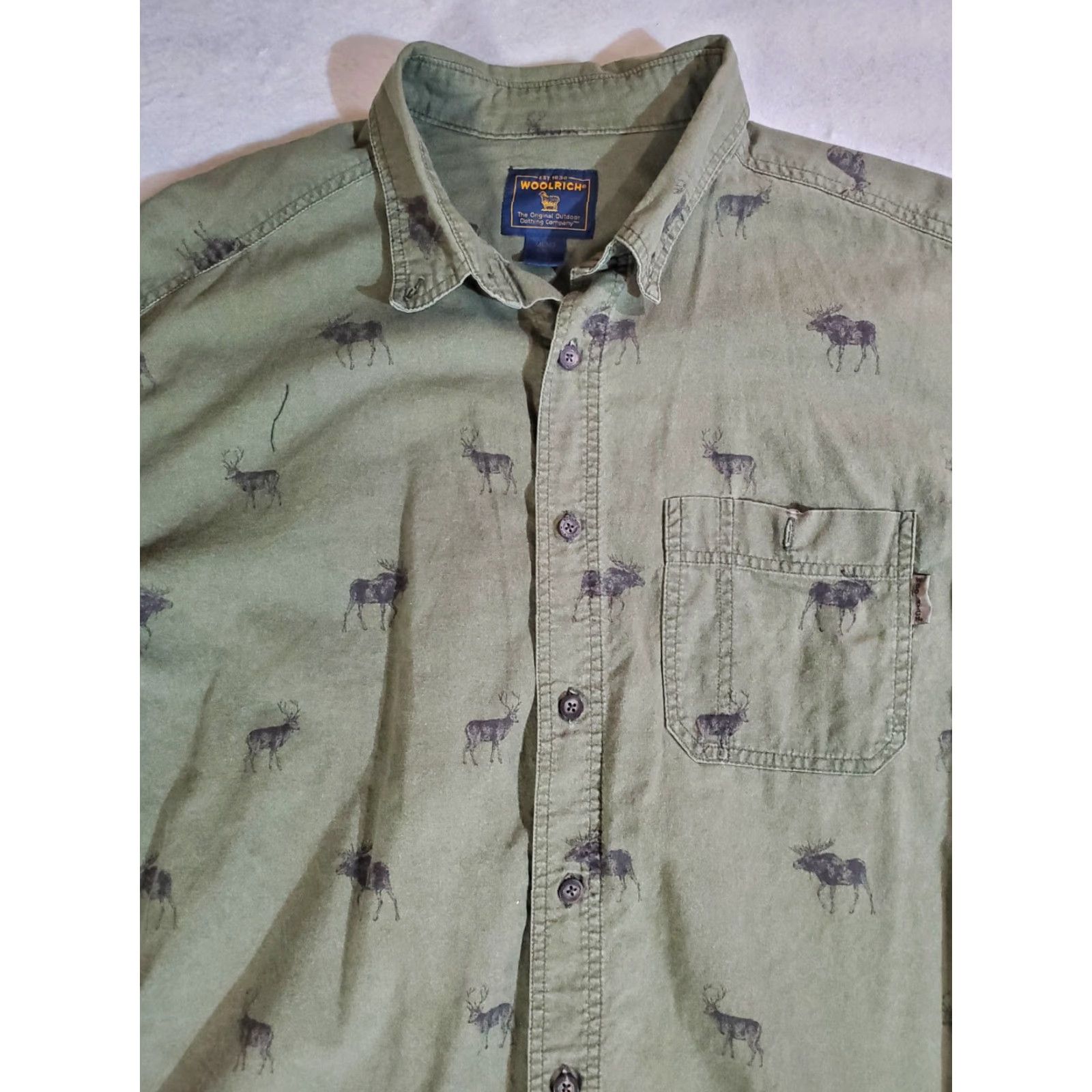 Vintage VINTAGE Woolrich SHIRT Men XL Green Elk Print 100% Cotton Flannel Button-Up Long Sleeve Size US XL / EU 56 / 4 - 2 Thumbnail