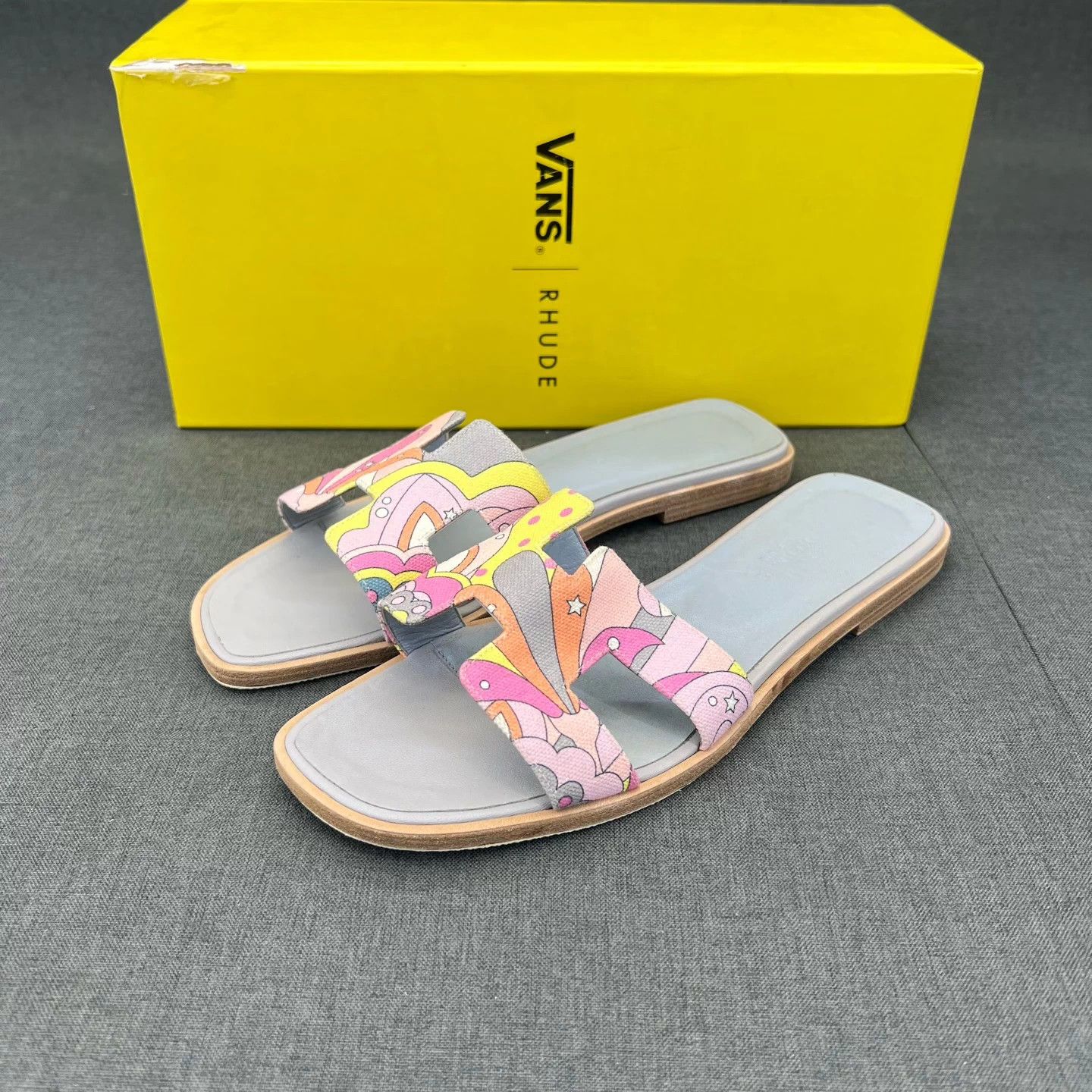 Hermes Hermès SS H Slipper Blue Pink 38 Tried On Box Size US 7.5 / IT 37.5 - 1 Thumbnail