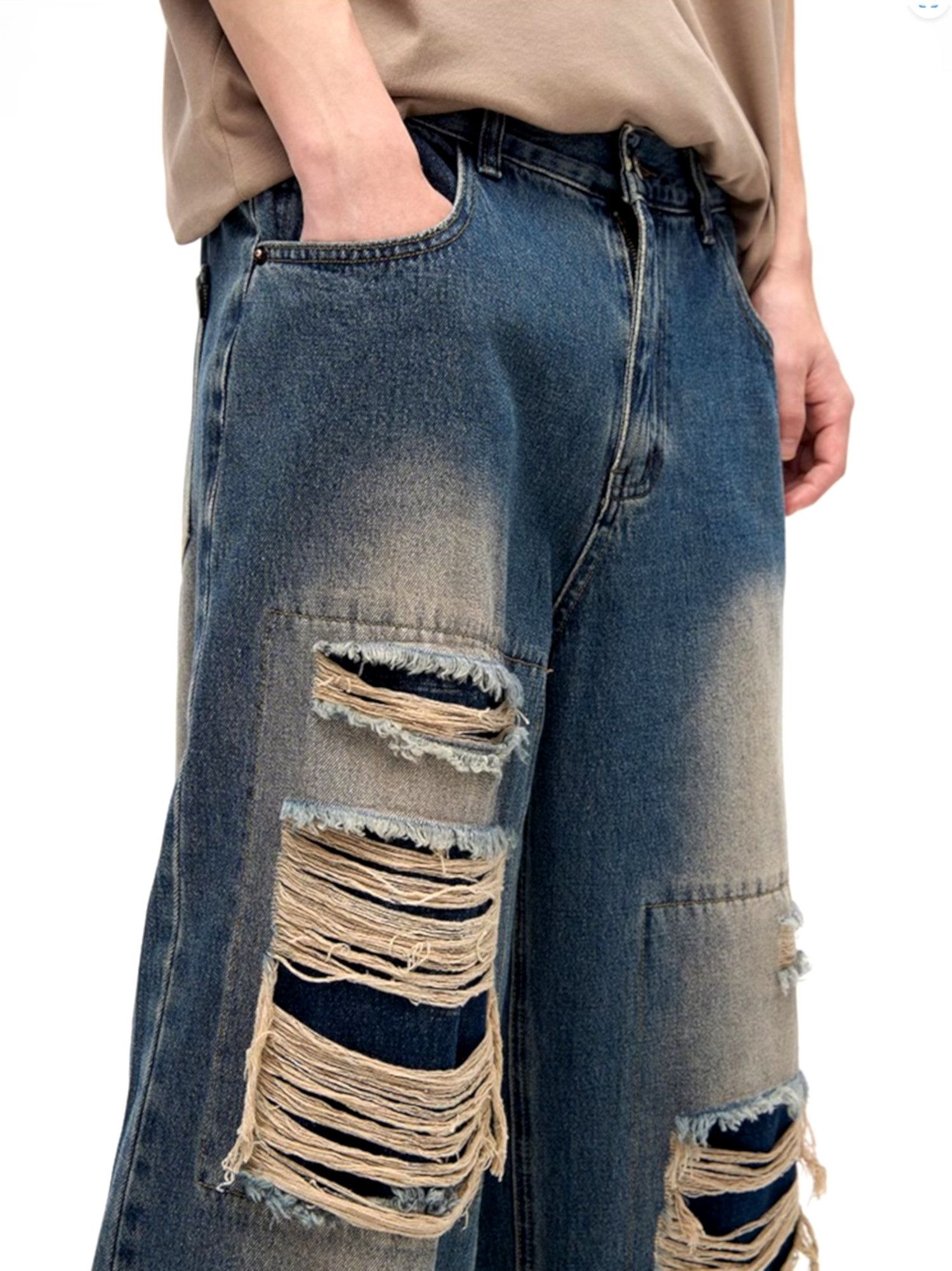 Designer × Japanese Brand × Vintage Punk Rock Ripped Oversize Washed Jeans Streetwear Rave Size US 34 / EU 50 - 4 Thumbnail