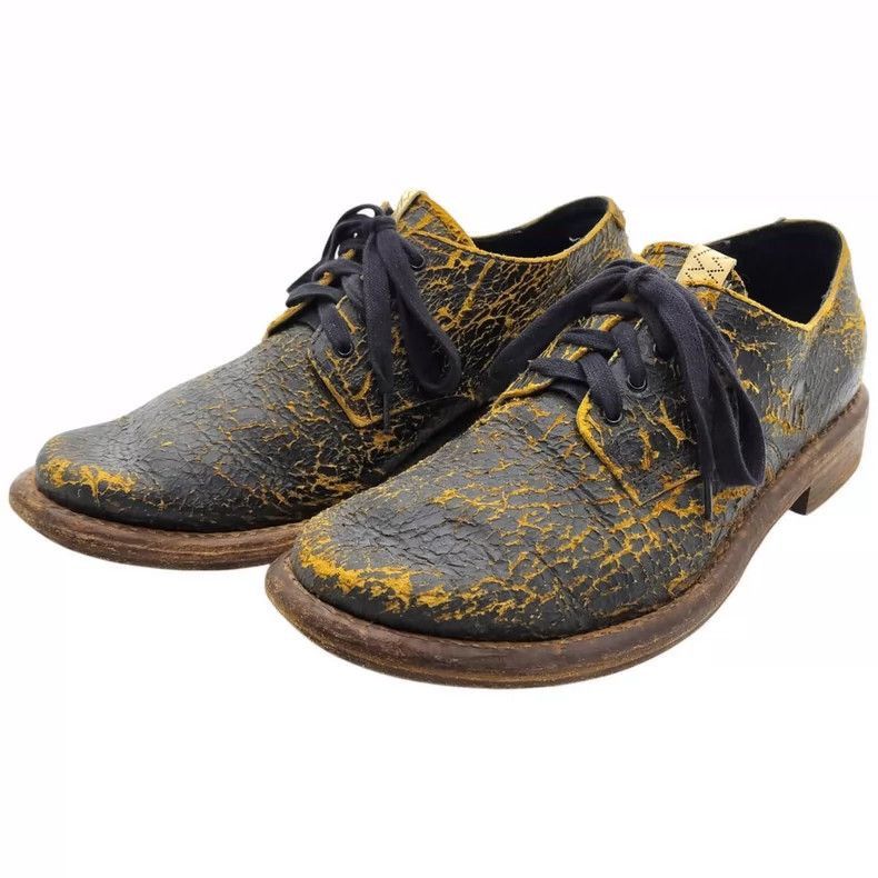 Visvim Crackled Leather Shoes with Yellow Accents-2506 Size US 10.5 / EU 43-44 - 1 Thumbnail