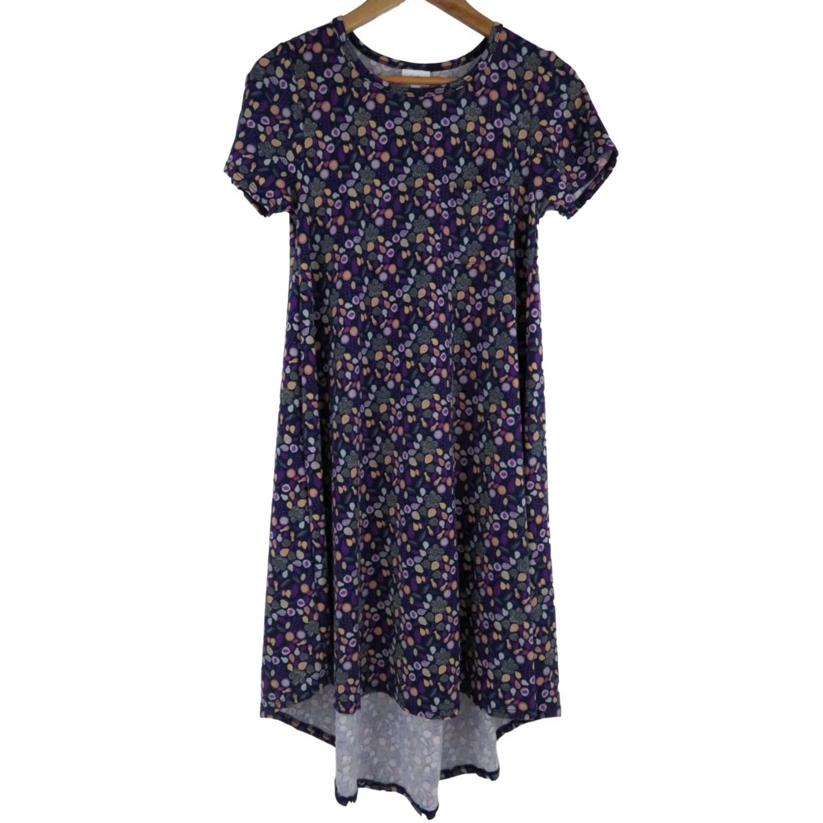 Vintage VINTAGE LuLaRoe Women's Floral Carly Dress XXS Purple Blue Swing High Low Flowers EUC Size XXS / US 00 / IT 34 - 2 Thumbnail