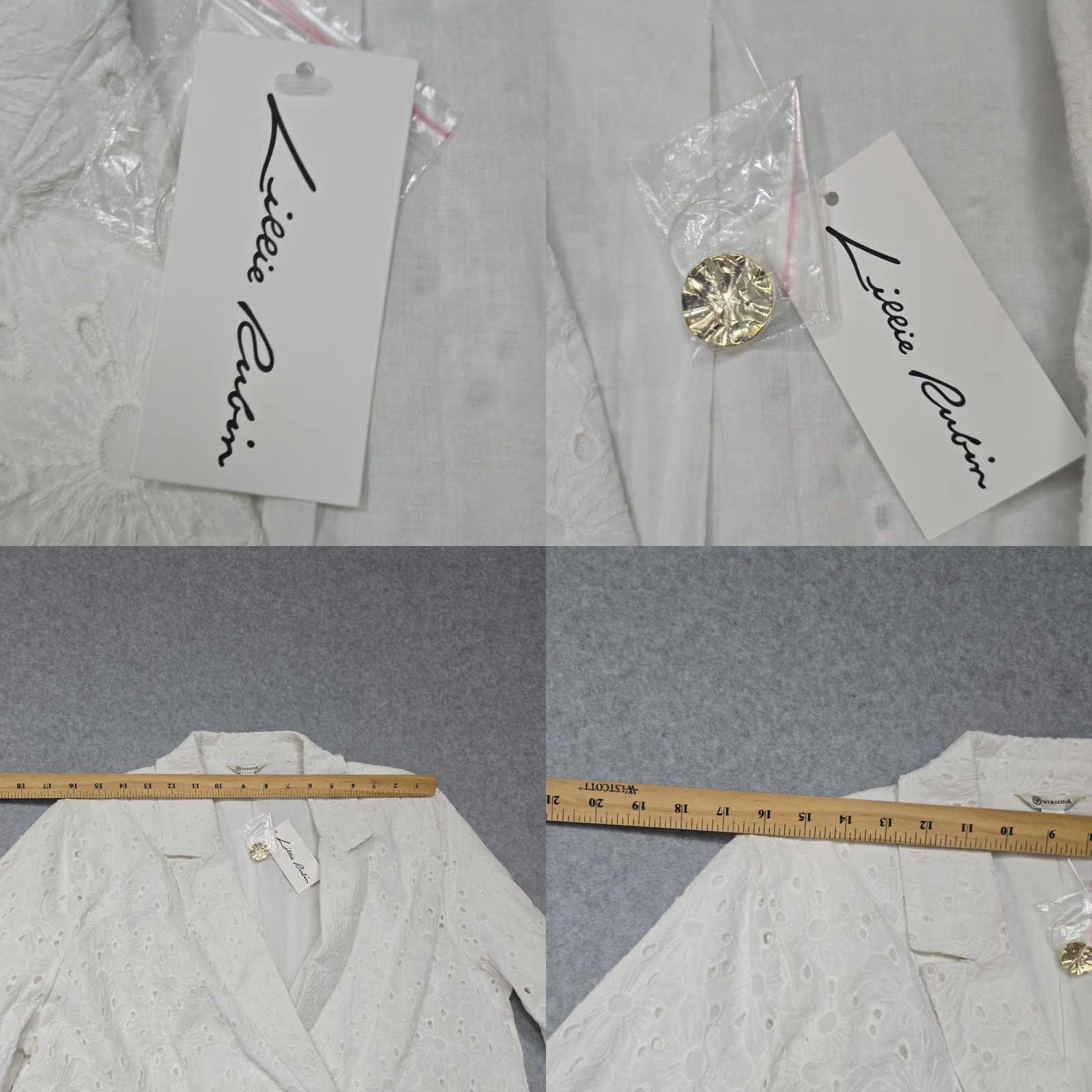 Doublet Versona Blazer Womens Large White Eyelet Embroidered Double Breasted Gold Button Size L / US 10 / IT 46 - 9 Thumbnail