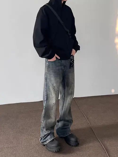 VIBE High street distressed ink-splashed baggy flared jeans Size US 32 / EU 48 - 7 Thumbnail