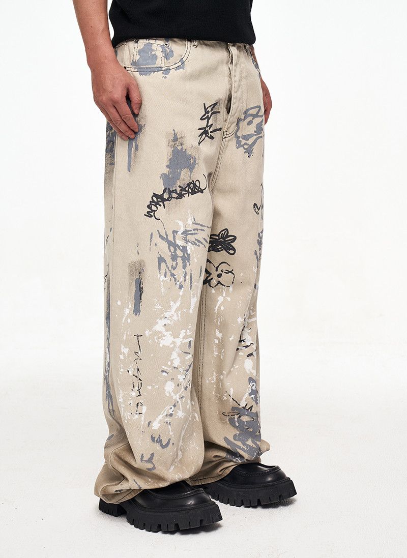 Vintage Painted Graffiti Baggy Jeans Streetwear Hip Hop Size US 33 - 3 Thumbnail