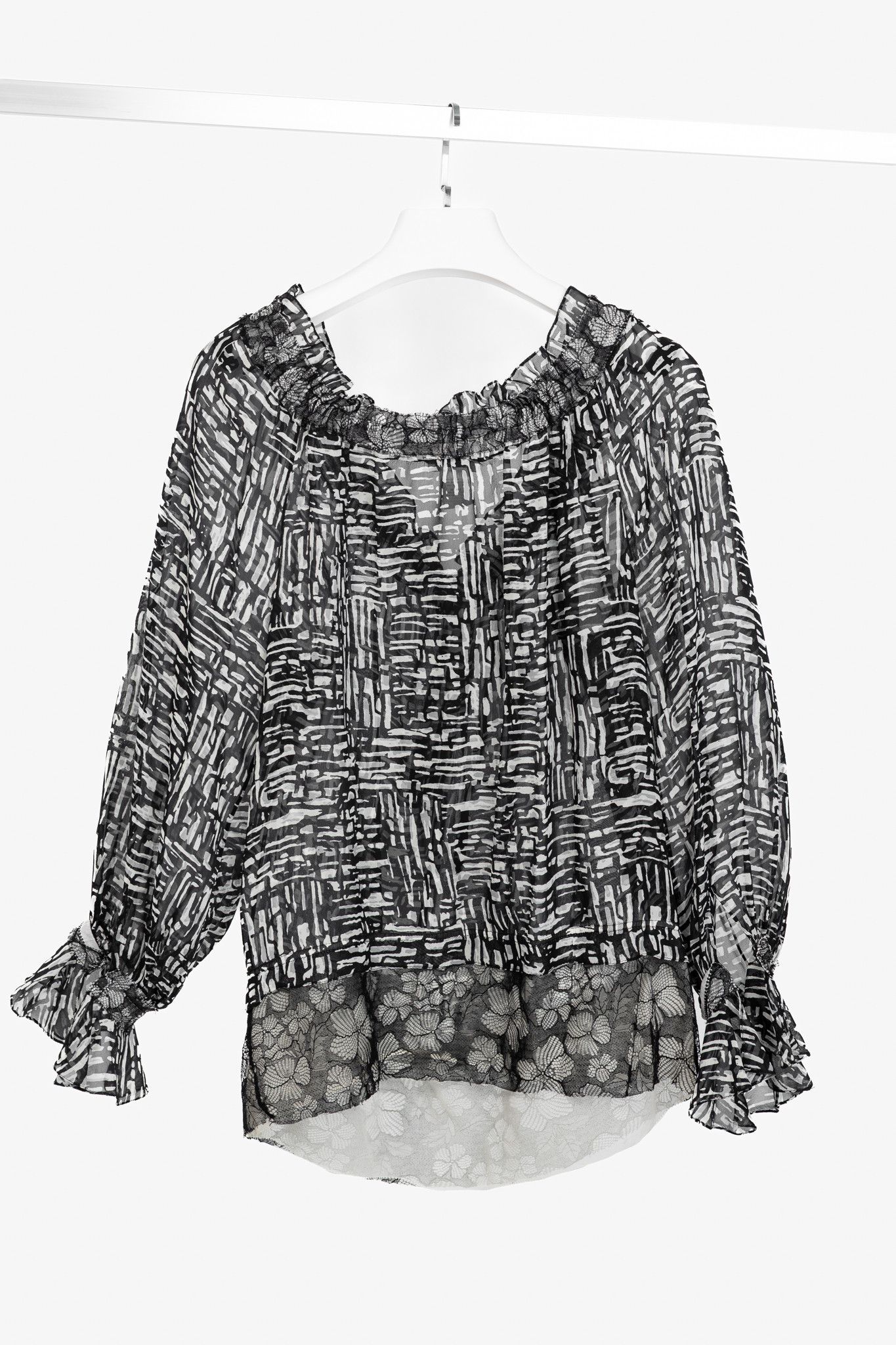 Oscar De La Renta Oscar de la Renta AW10 Abstract Silk Lace Tie-Neck Blouse Size S / US 4 / IT 40 - 2 Thumbnail