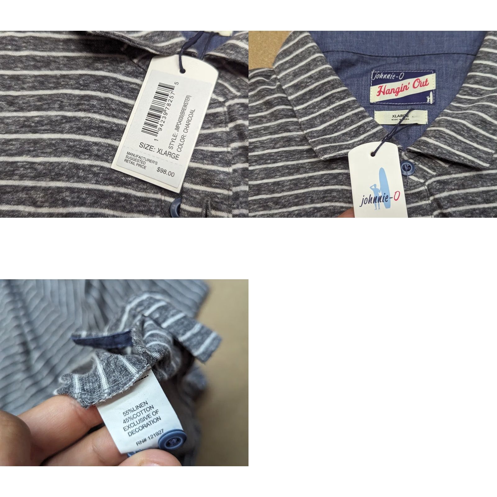 Vintage Johnny-O Polo Shirt Mens XL Short Sleeve Striped Gray White Cotton T-Shirt Golf Clothing Mens XL Size US XL / EU 56 / 4 - 8 Thumbnail