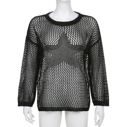 Vintage Y2K Distressed Crochet Star Knitted Sweater Size L / US 10 / IT 46 - 3 Thumbnail
