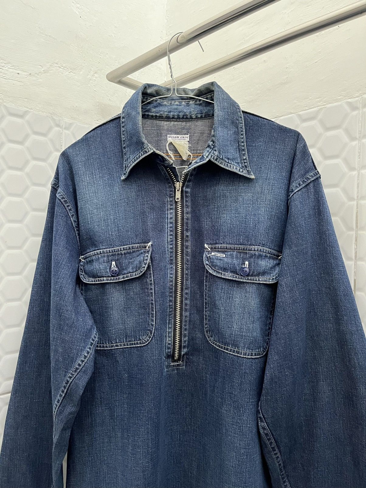 Sugar Cane × Toyo Enterprises Vintage Sugar Cane Half-Zip Denim Work Shirt Size US L / EU 52-54 / 3 - 2 Thumbnail