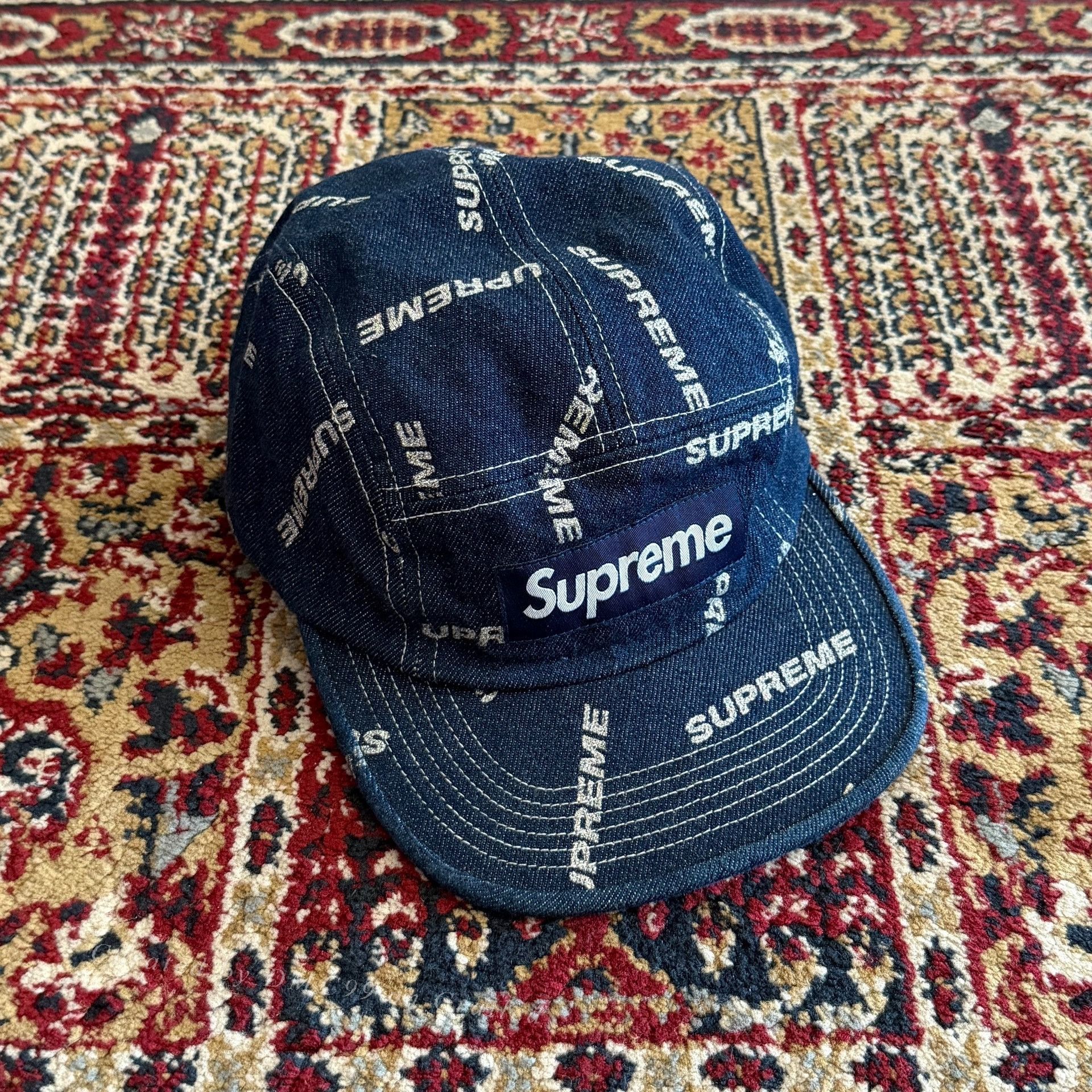 Supreme Frayed Logos Denim Camp Cap Hat | Grailed
