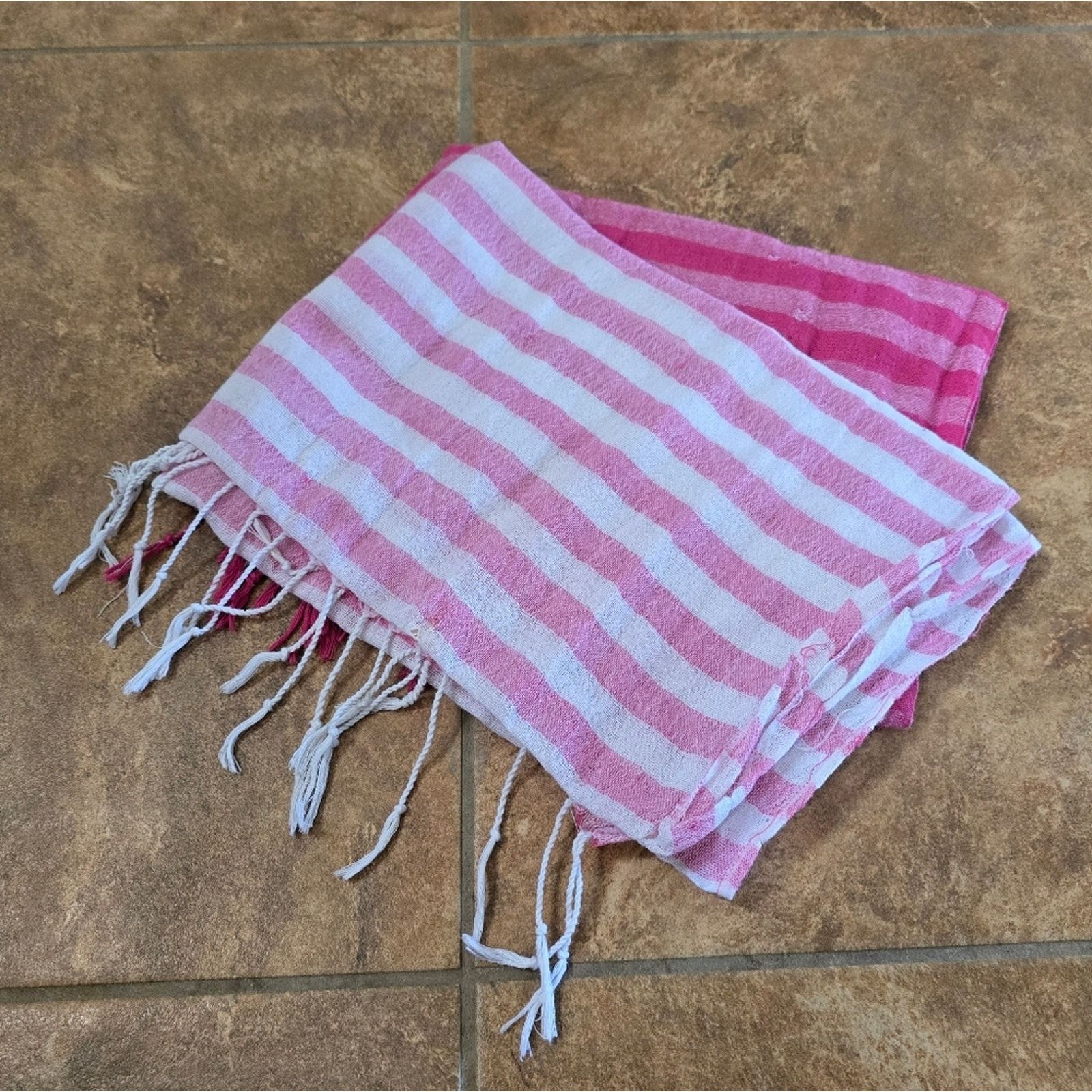 Other Pink White Stripe Fringed Scarf Size ONE SIZE - 5 Thumbnail