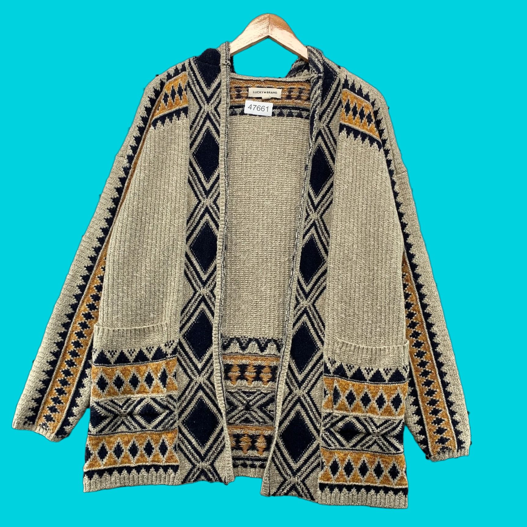 Lucky Brand Lucky Brand Aztec Cardigan Sweater Womens Large Beige Cotton Blend Size L / US 10 / IT 46 - 1 Thumbnail