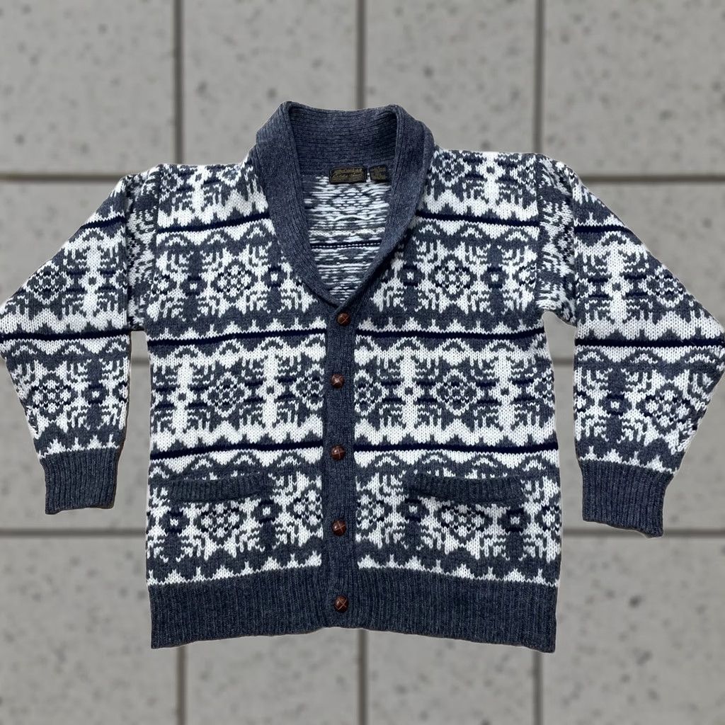 Eddie Bauer VINTAGE Eddie Bauer Cardigan Men L Wool Geometric Knit Crew Neck Blue Gray Capsule 80s 90s Nordic Pattern Christmas Holiday Americana Rustic Size US L / EU 52-54 / 3 - 1 Thumbnail