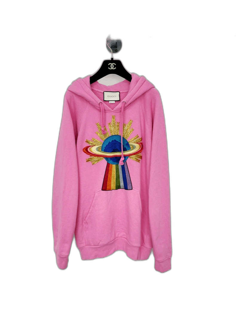 Gucci Pink Graphic Hoodie with Rainbow Design-2505