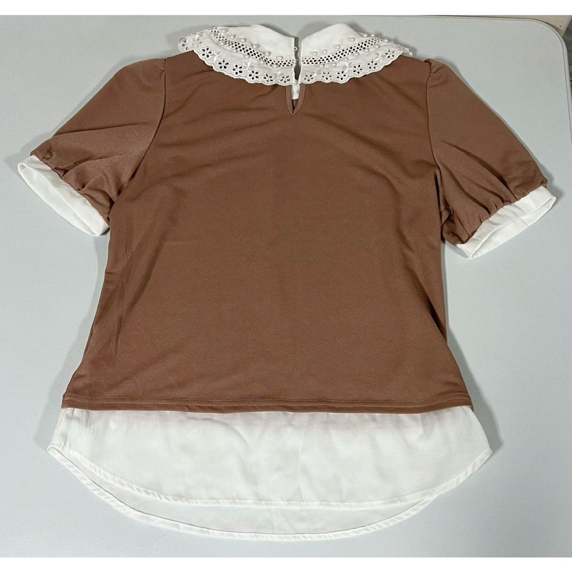 Vintage Lipslide Pearl Beaded Collared Layered Top Blouse Size S 🤎✨ Size S / US 4 / IT 40 - 4 Thumbnail