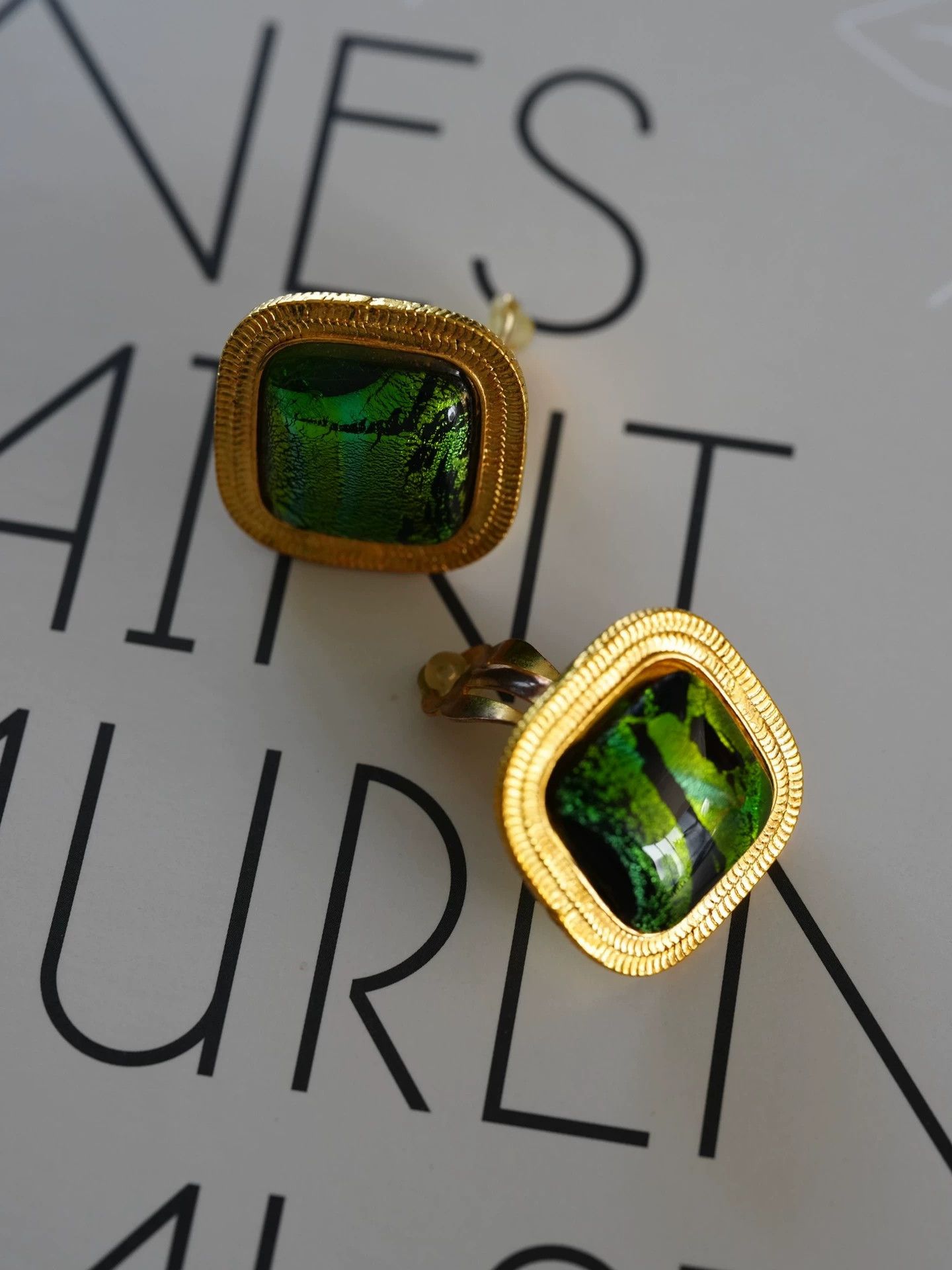 Yves Saint Laurent YSL Rive Gauche Vtg Redeemer Green Glass Earclips Size ONE SIZE - 3 Thumbnail