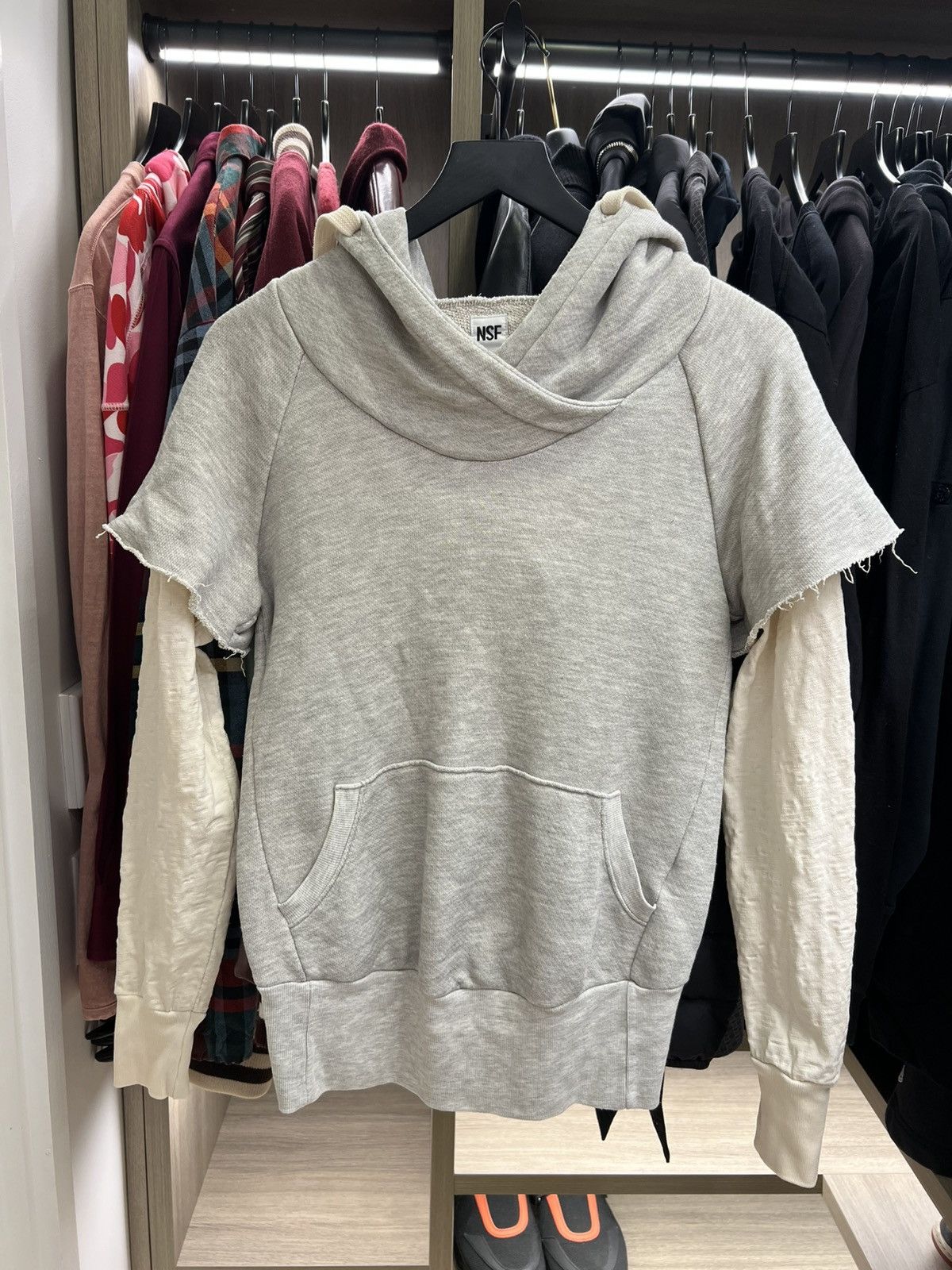 NSF Gray Distressed Layered Hoodie
