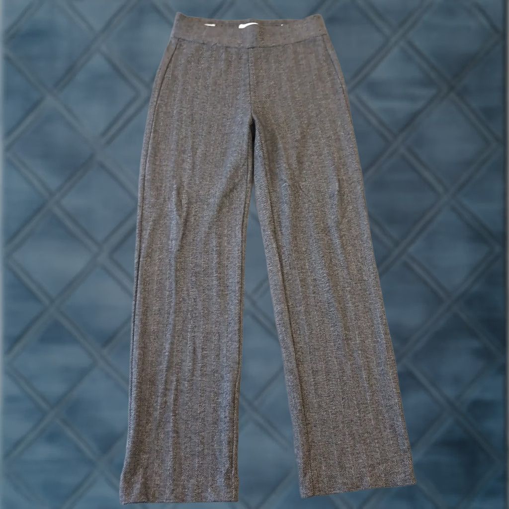 Loft Loft Pants Ankle Women's XS Gray Herringbone Pull On Straight Stretch Elastic Waist Mid Rise 27 in Inseam Size 26" / US 2 / IT 38 - 1 Thumbnail