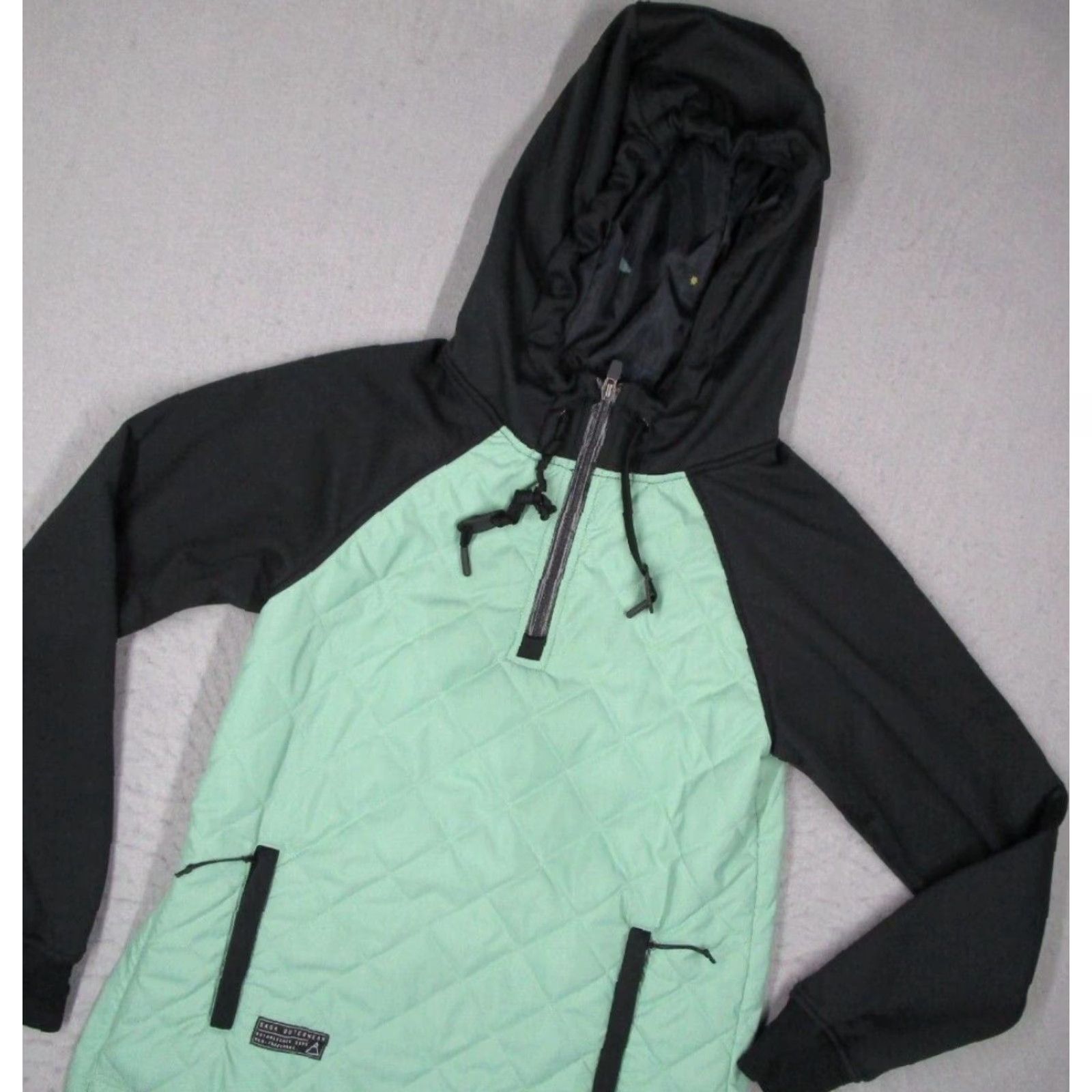 Vintage Saga Outerwear Jacket Women Small Green 1/4 Zip Hooded Quilted Wind-Resistant Pockets Logo Lightweight Regular Zip Polyester Minky? Size S / US 4 / IT 40 - 2 Thumbnail