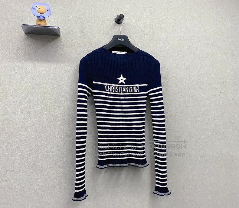 Dior Dior Navy blue five-pointed star jacquard striped sweater Size XXS / US 00 / IT 34 - 5 Thumbnail