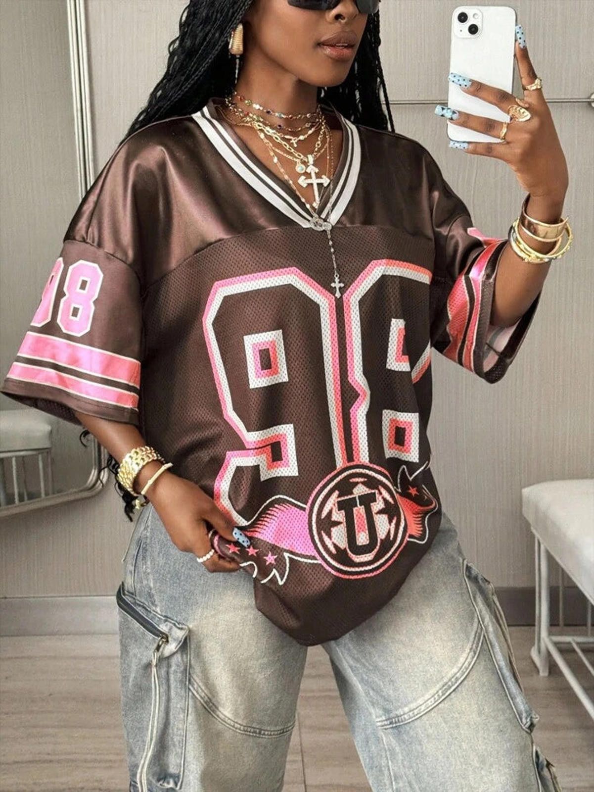 Other Brown and Pink Mesh Number 98 Jersey Size ONE SIZE - 2 Thumbnail