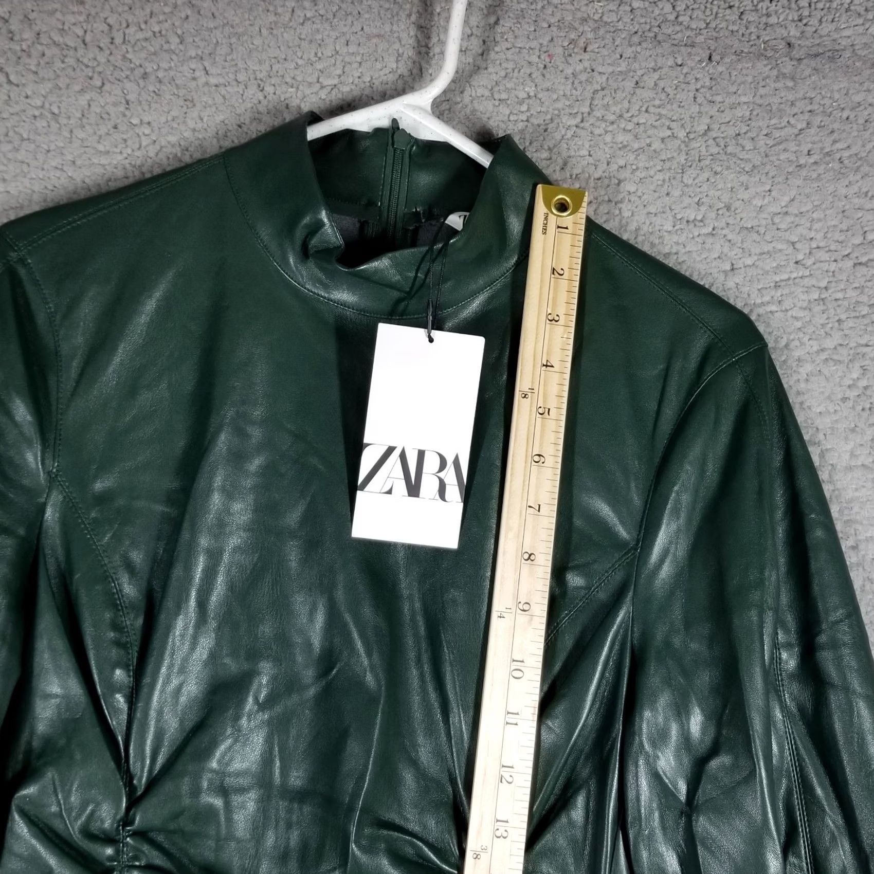 Zara Zara Women’s Faux Leather Draped Mini Dress Green Size Small Long Sleeve Party Dress Size S / US 4 / IT 40 - 3 Thumbnail