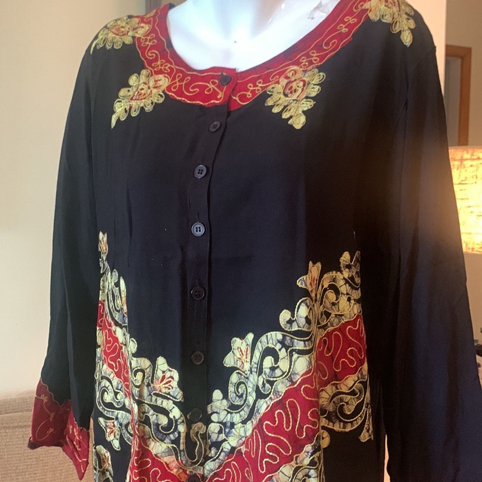 Vintage India tunic blouse with batik,applique and embroidery Size XL / US 12-14 / IT 48-50 - 3 Thumbnail