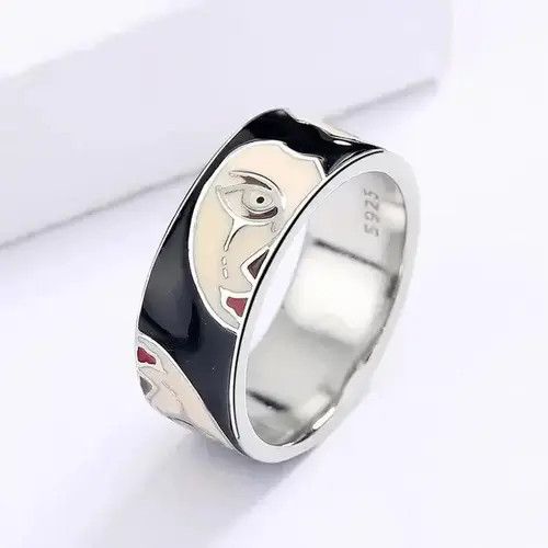 Japanese Brand × Jewelry × Vintage Creative Handmade Irregular Half Face Enamel Heart Ring Size ONE SIZE - 2 Thumbnail