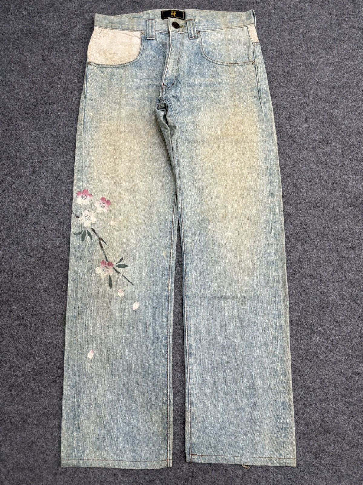 Japanese Brand 💥Denim Art💥ZEN Kyoto Style Japan Faded Floral Denim F569 Size US 30 / EU 46 - 23 Thumbnail