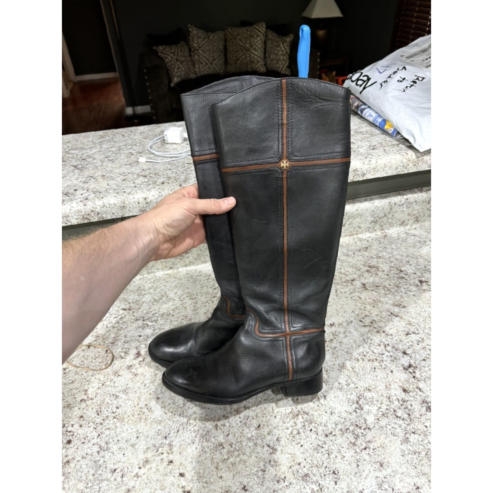 Tory Burch Tory Burch Juliet 30 Mm Black Almond Equestrian Calf Riding Boots 6M Women Boots Leather Black 6 M Equestrian Style Size US 6 / IT 36 - 2 Thumbnail