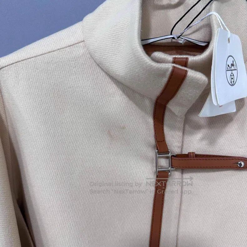 Hermes Hermes Khaki Patch Leather Cashmere Cloak Jacket Size M / US 6-8 / IT 42-44 - 4 Thumbnail