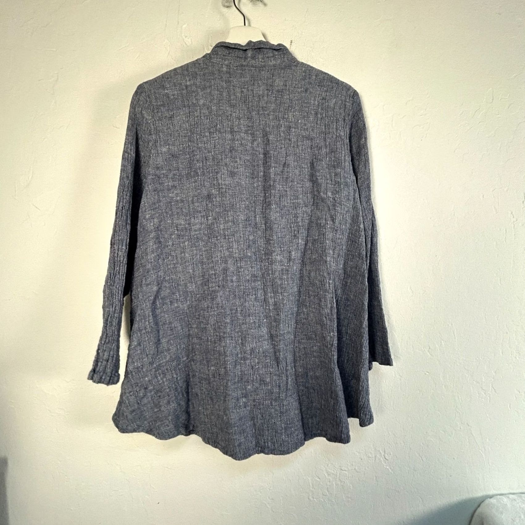 Vintage Christopher Calvin Womens Blue Linen Button-Down Long Sleeve Tunic Top Large Size L / US 10 / IT 46 - 2 Thumbnail