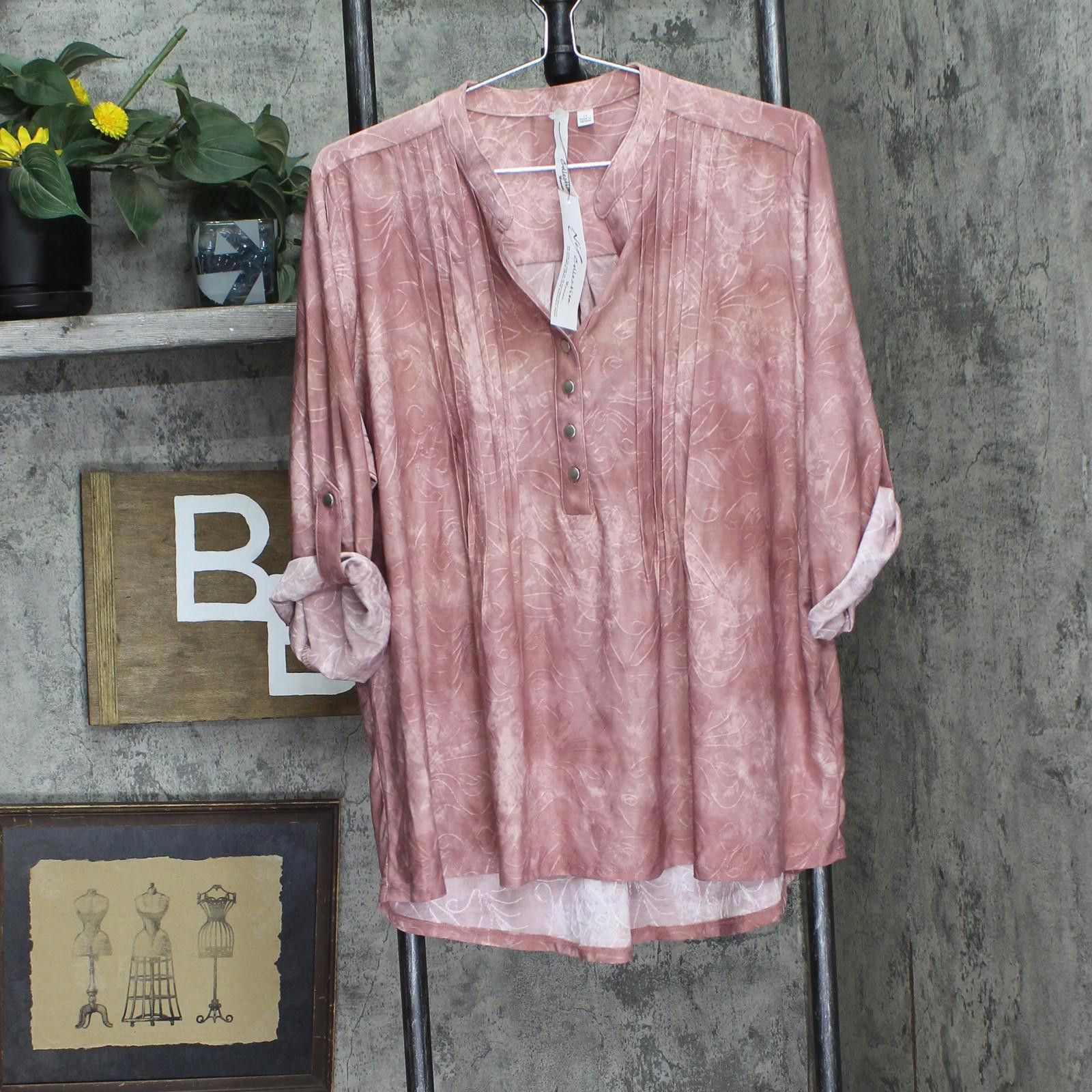 Other Nwt Ny Collection Roll Tab Sleeve Y-neck Top Mauve Pink 1x Size XL / US 12-14 / IT 48-50 - 1 Thumbnail
