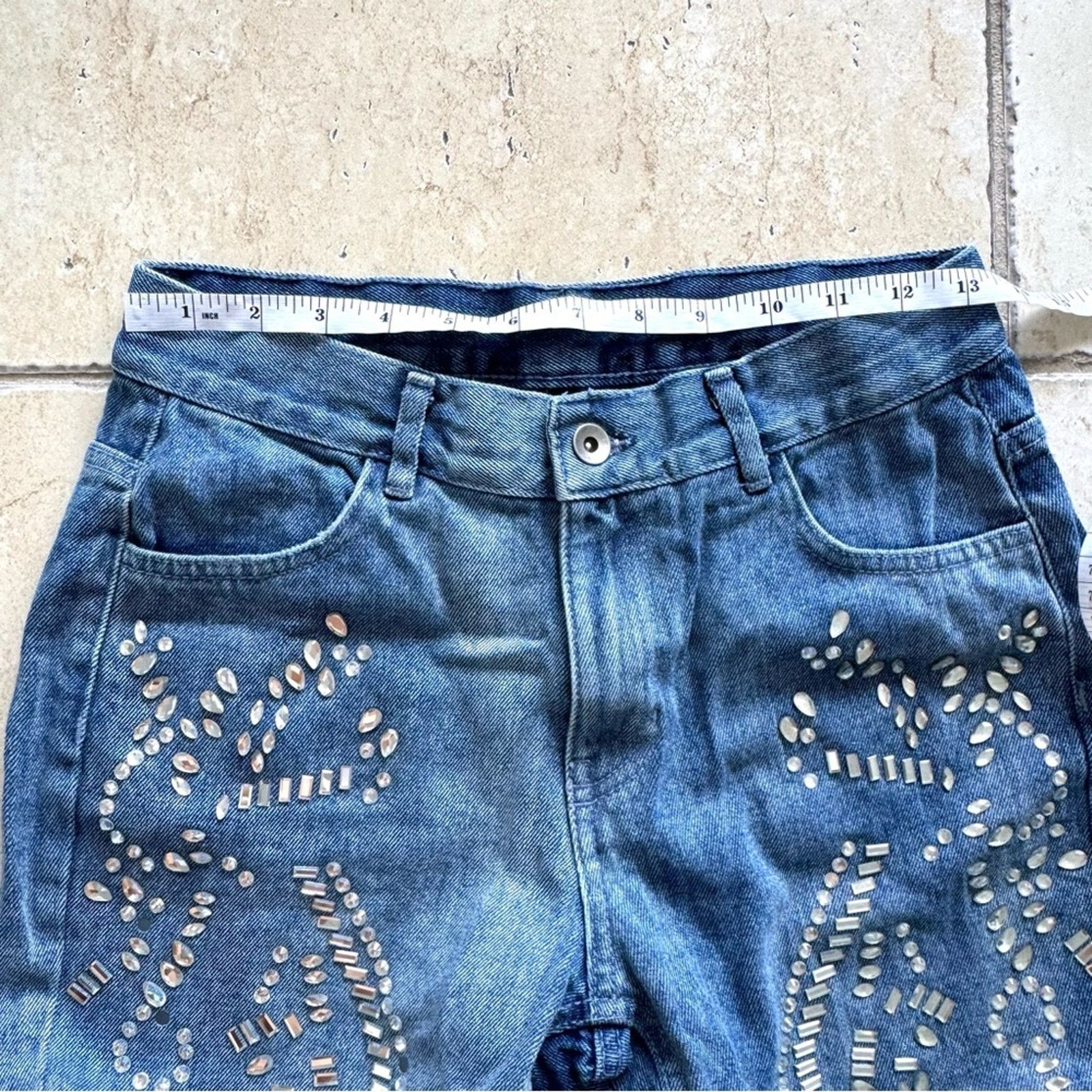 Calzedonia CALZEDONIA Blue Cropped Jeans with Crystals, Size S Size 33" - 7 Thumbnail