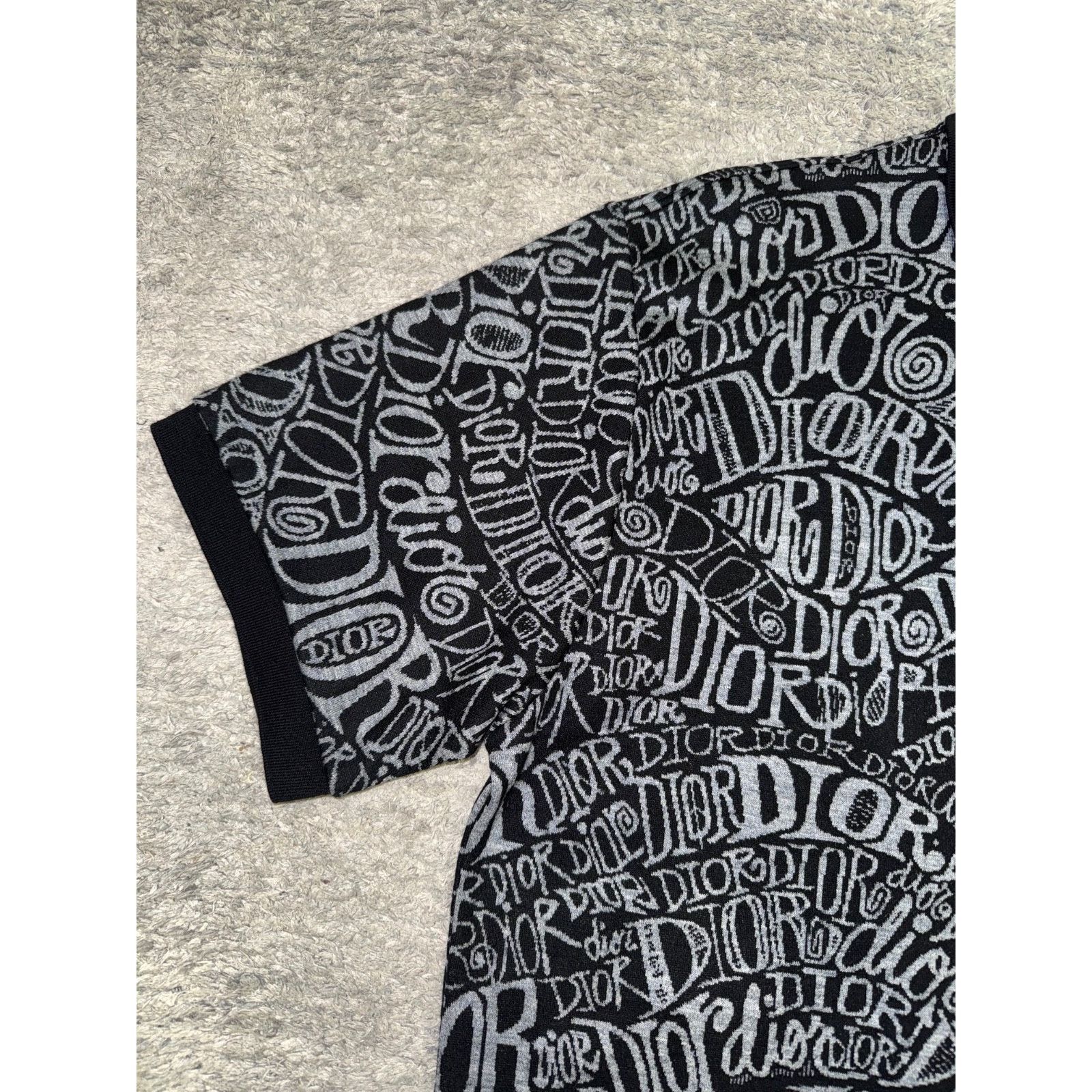 Dior Shawn Stussy Black Grey Swirl Graffiti Collared Polo