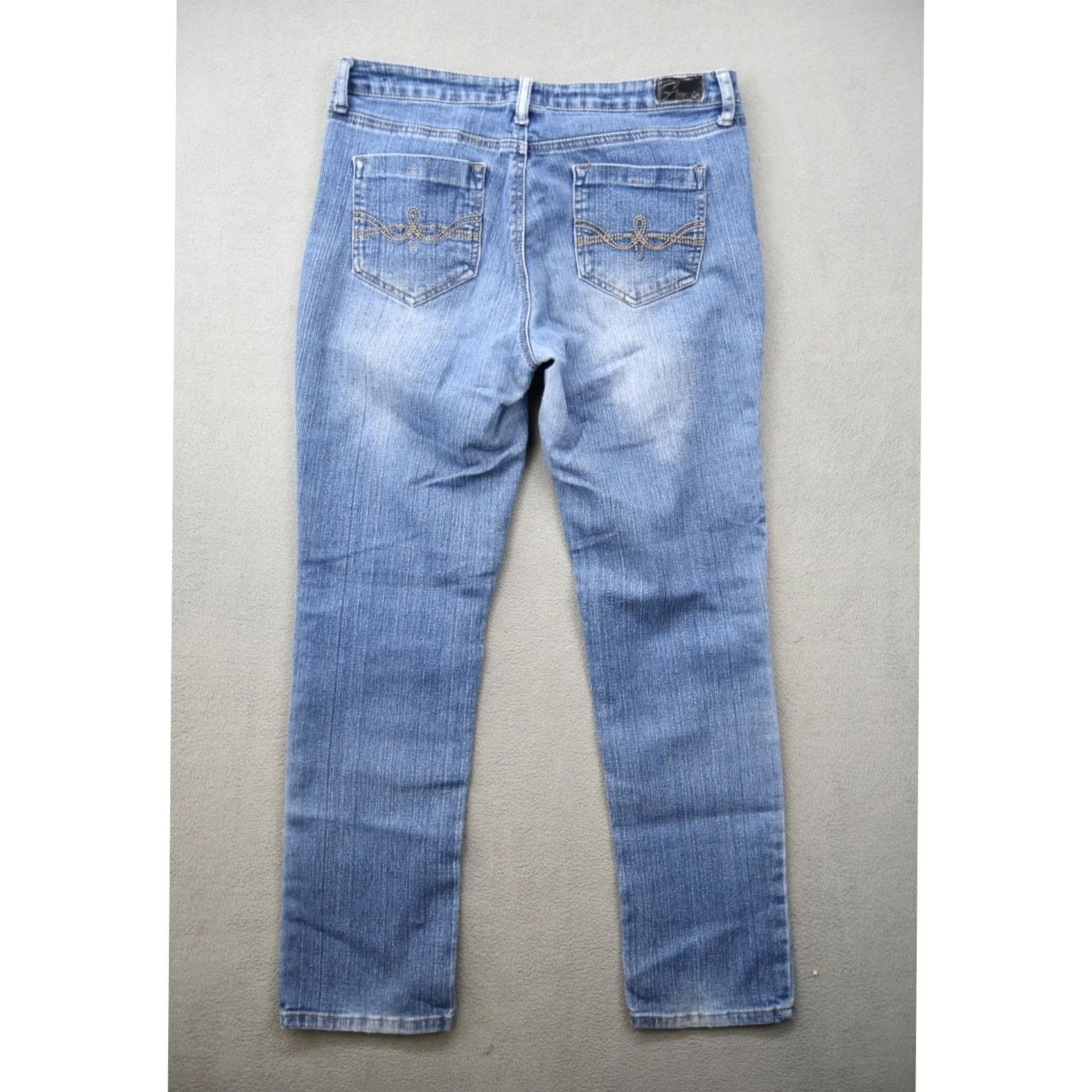 Denime Flavour Jeans Womens Size 12 Blue Denim Embroidered Pocket Bubblegum Straight Jeans Women Size 34" / US 12 / IT 48 - 5 Thumbnail