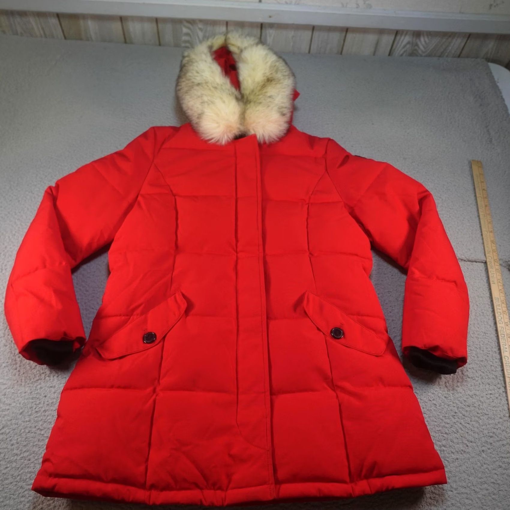 Vintage MOLEMSX Coat Womens XL Red Hooded Insulated Parka Faux Fur Trim Quilted Size XL / US 12-14 / IT 48-50 - 2 Thumbnail