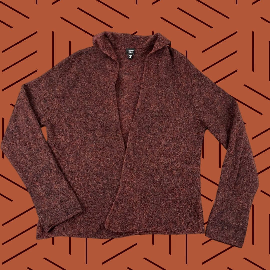 Eileen Fisher EILEEN FISHER Sweater Womens M Dark Red Wool Mohair Open Front Pullover Size M / US 6-8 / IT 42-44 - 1 Thumbnail