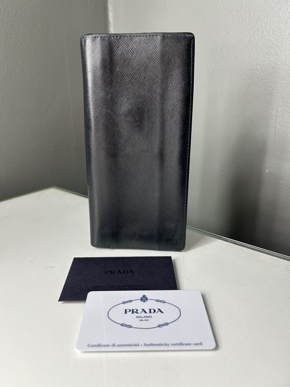 Prada Vintage Prada Black Saffiano Leather Flap Wallet w COA Size ONE SIZE - 1 Thumbnail