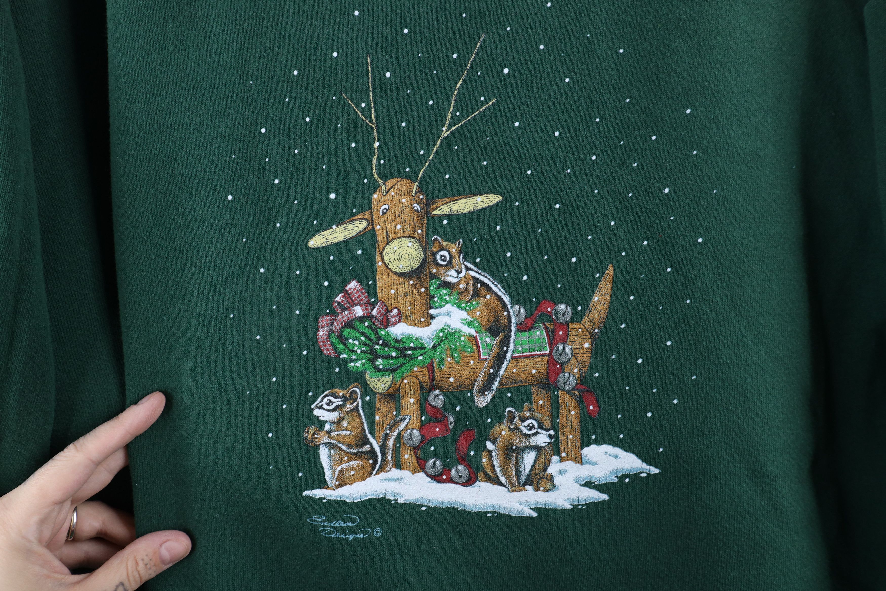 Vintage Vintage 90s Streetwear Nature Reindeer Chipmunk Sweatshirt Size XXL / US 16-18 / IT 52-54 - 4 Thumbnail