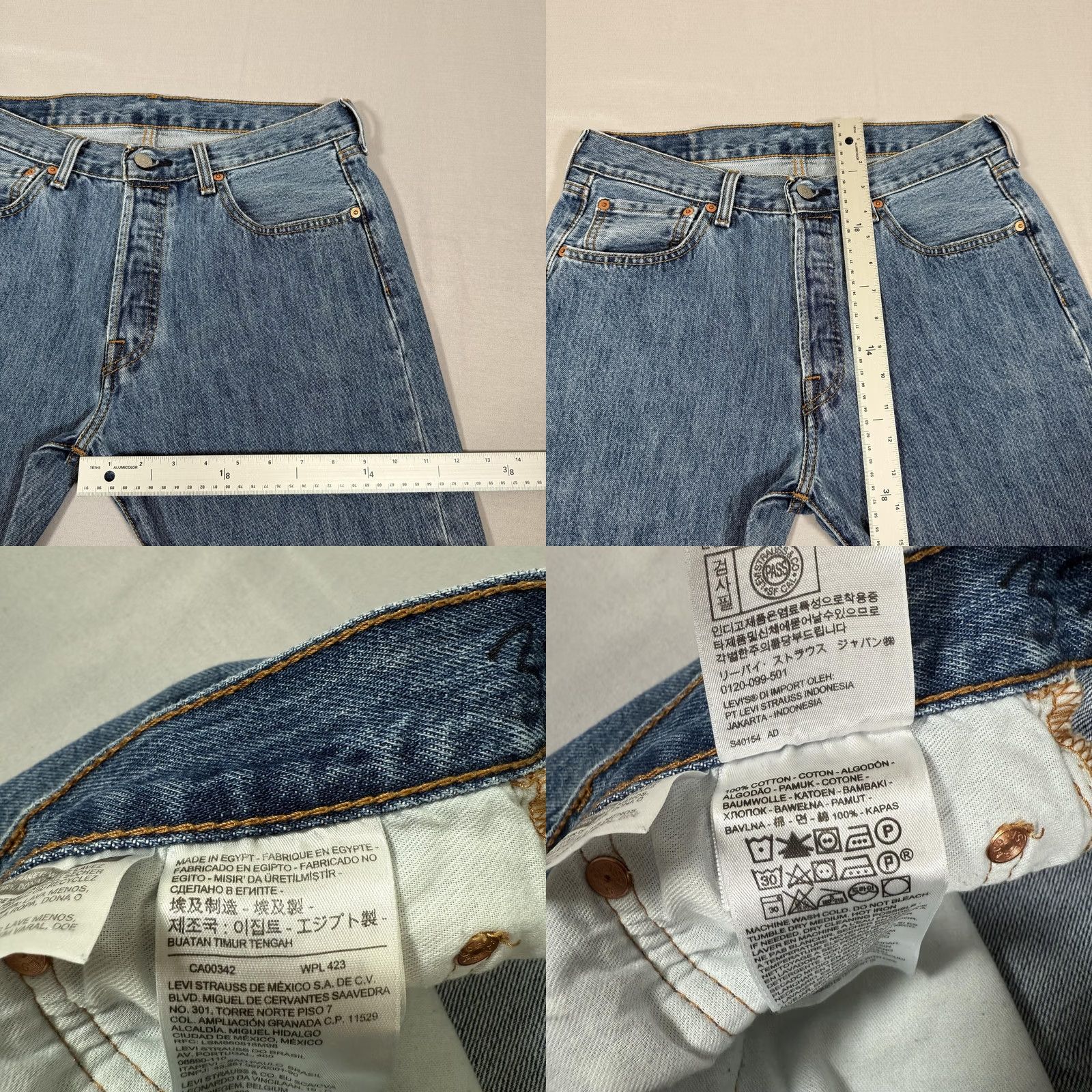 Levi's Levi's 501 Jeans Mens 33x30 Blue Medium Wash Denim Straight Leg Regular Fit Button Fly Pants Western Cowboy Cotton Size US 33 - 8 Thumbnail