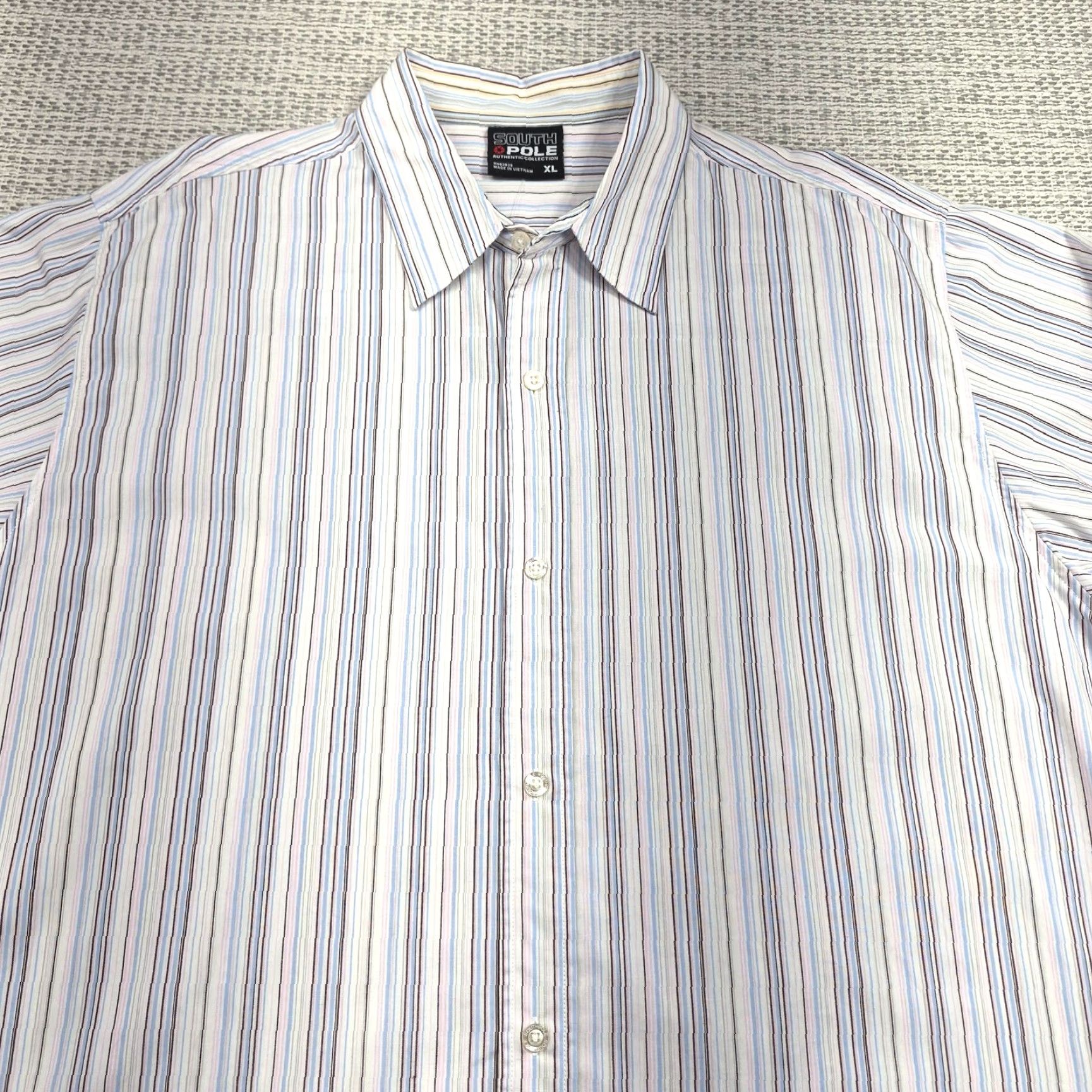 Southpole South Pole Button Up Shirt Mens XL Multicolor Stripe Long Sleeve Dress Shirt Shirt Men XL Multicolor Stripe Button Up Dress Shirt Size 46R - 4 Thumbnail