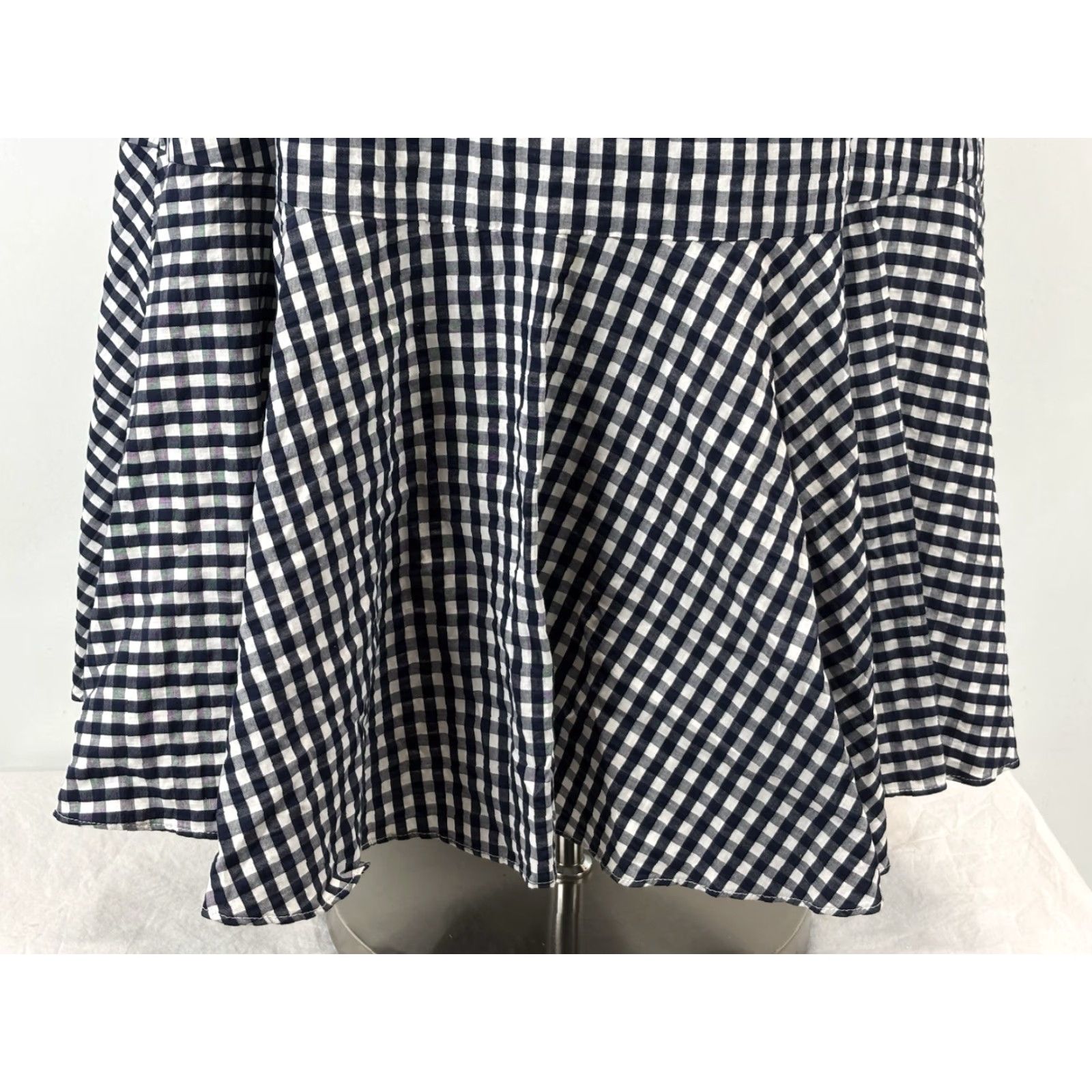 VINTAGE J.CREW Midi Dress Size 12 Women's Navy White Gingham Ruffle Hem  Sleeveless Tie Coastal