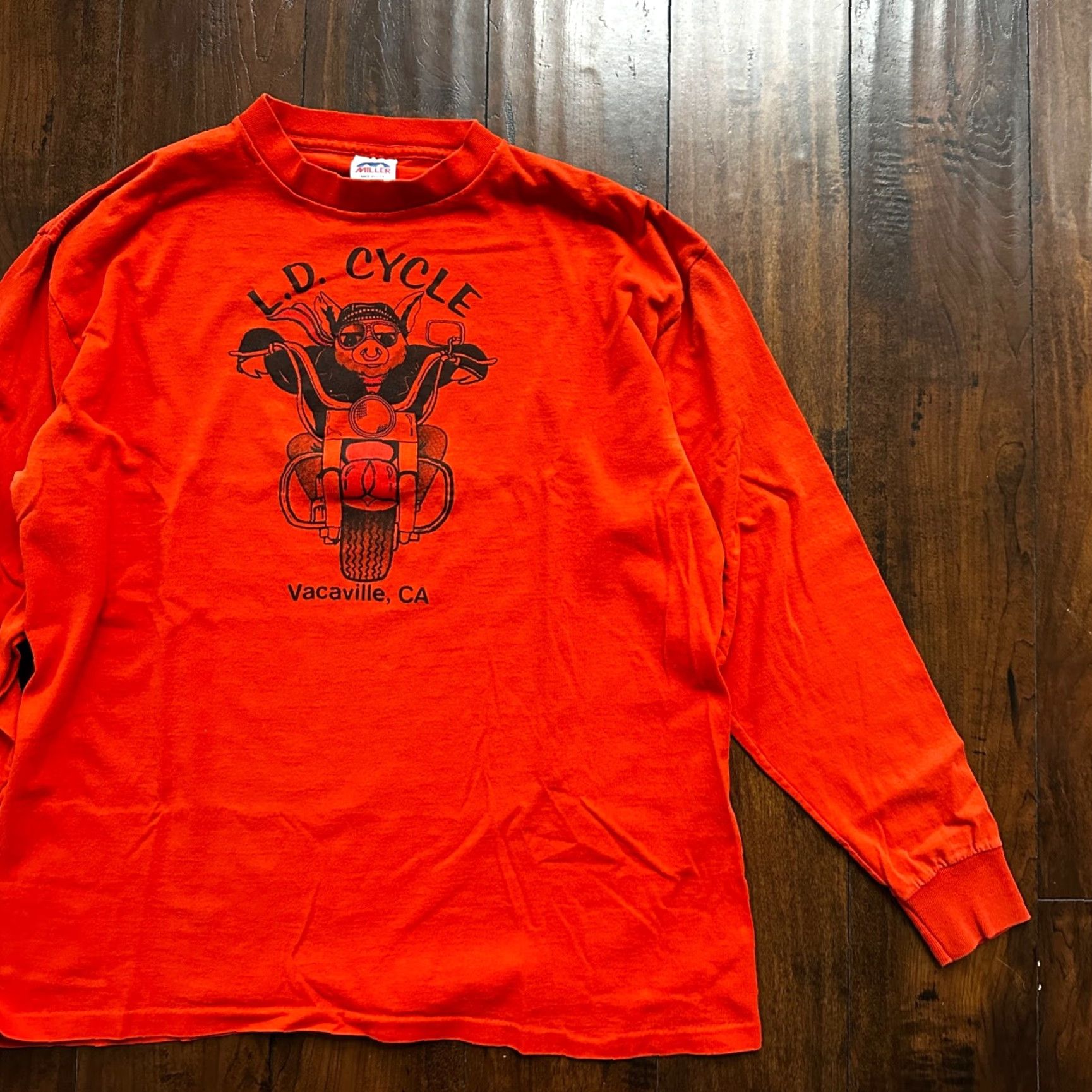Vintage VINTAGE Harley Davidson T-Shirt Men XL Orange 80s Motorcycle Pig California HD Harley Davidson Pig LD Size US XL / EU 56 / 4 - 4 Thumbnail