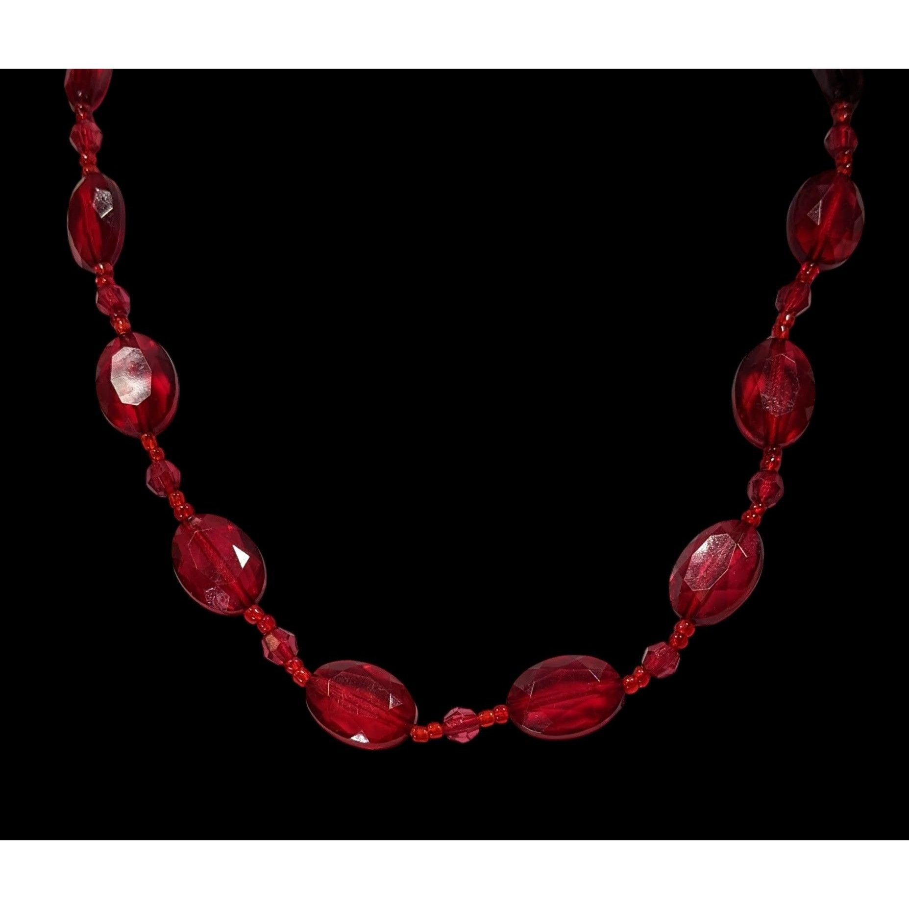 Other Vintage Red Faceted Bead Necklace With Adjustable Chain Size ONE SIZE - 2 Thumbnail
